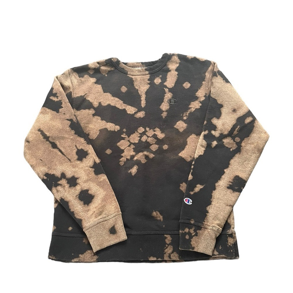Men's Champion Bleached Acid Wash Black Pullover Crewneck Sweatshirt